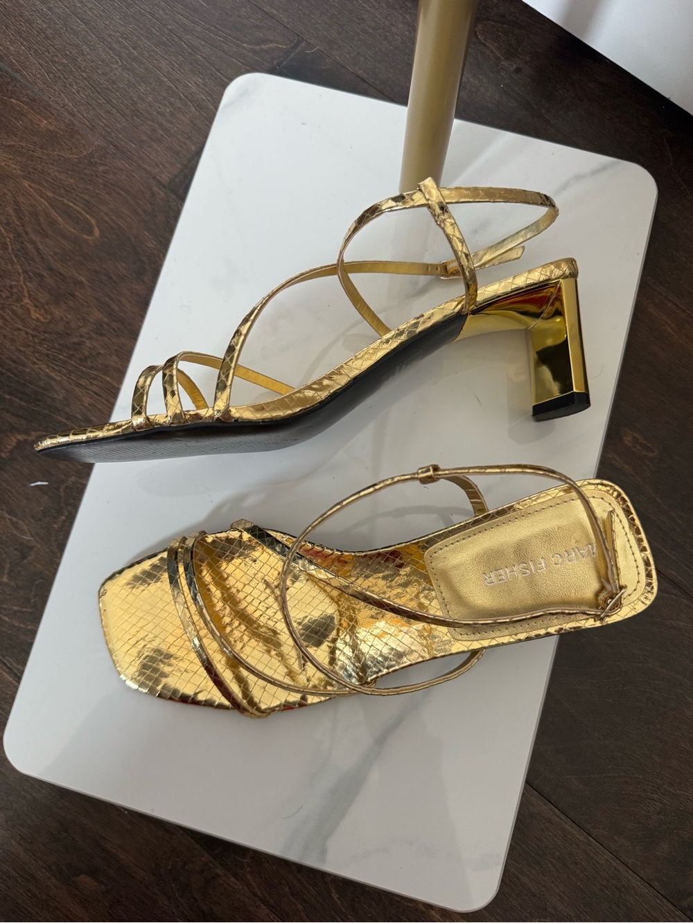 Marc Fisher Gold Strappy Mid-Heel Sandals - Women's Dress Heels NWOB